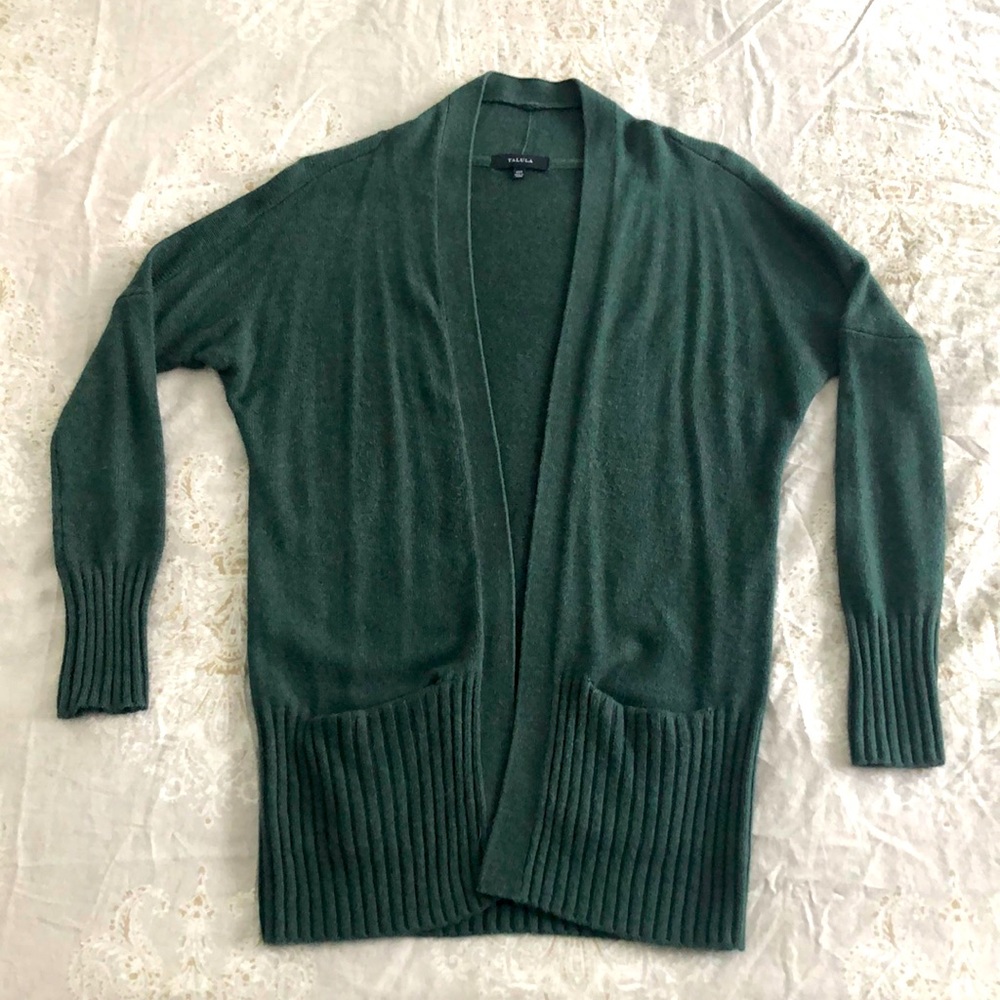 Womens Talula from Aritzia Green Open Shawl Cardigan Cashmere Angora Sz XXS